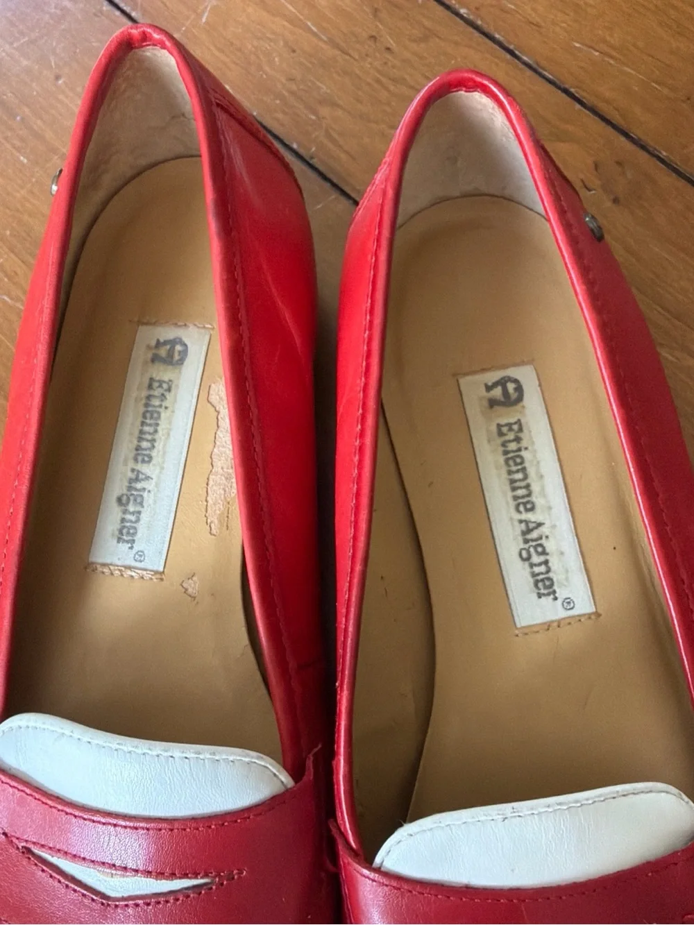 Etienne Aigner Red and White Leather Loafers